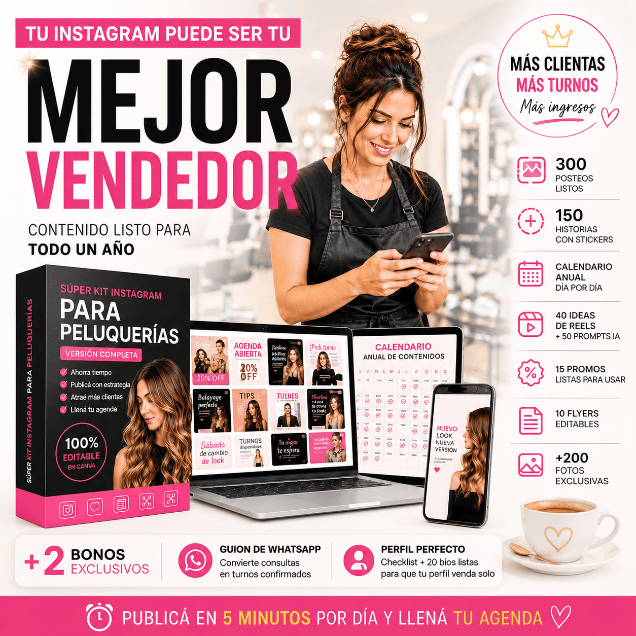 Sistema Instagram 365™ para Peluquerías. Un año completo de contenido listo para copiar, pegar y publicar.