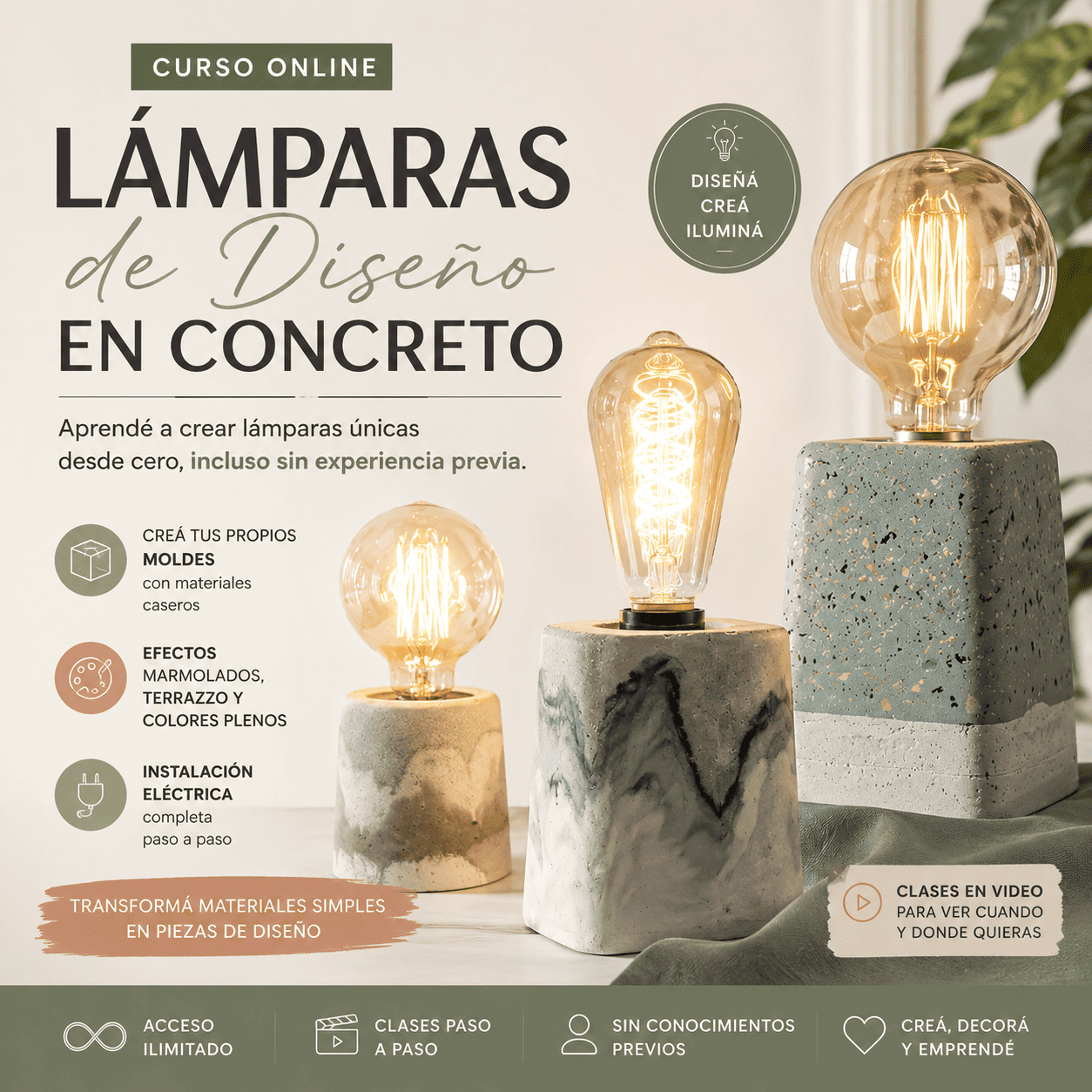 💡 Curso Online Lámparas de Diseño en Concreto